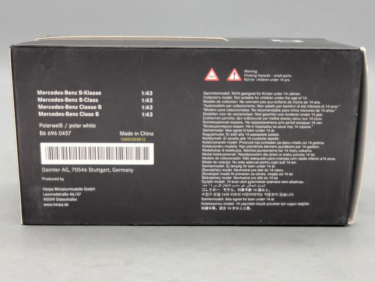 Modellautos 1:43 Herpa Mercedes-Benz B-Klasse Polarweiß mit Dealer OVP