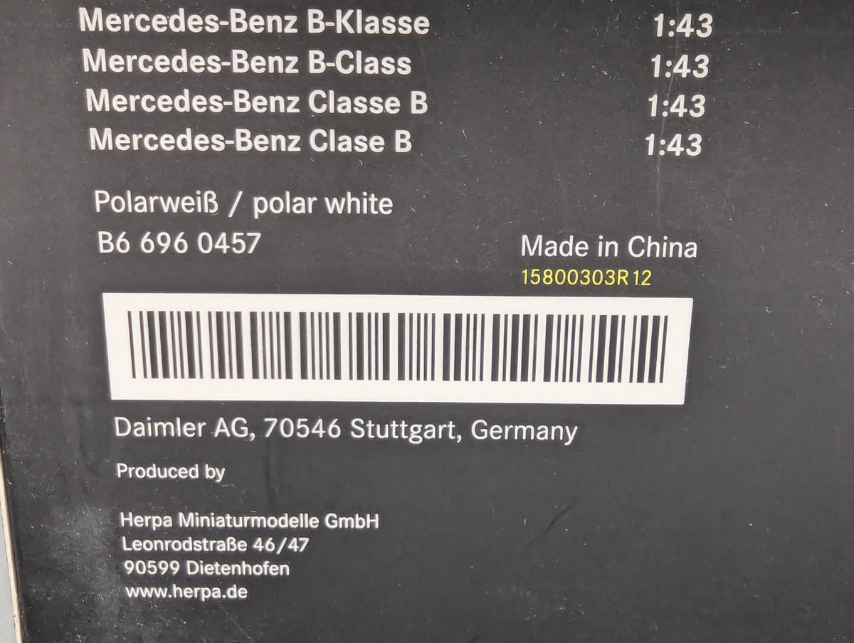 Modellautos 1:43 Herpa Mercedes-Benz B-Klasse Polarweiß mit Dealer OVP