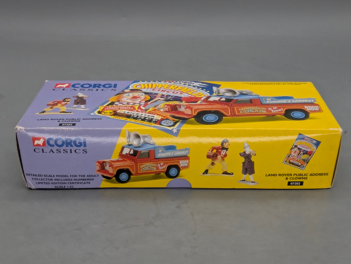 Modellautos 1:43 Corgi Toys 07202 Land Rover Public Address & 2 Clowns OVP