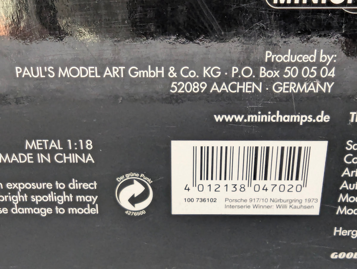 Modell 1:18 Minichamps Porsche 917/10 WINNER Nürburgring 1973 #2 W. Kauhsen OVP