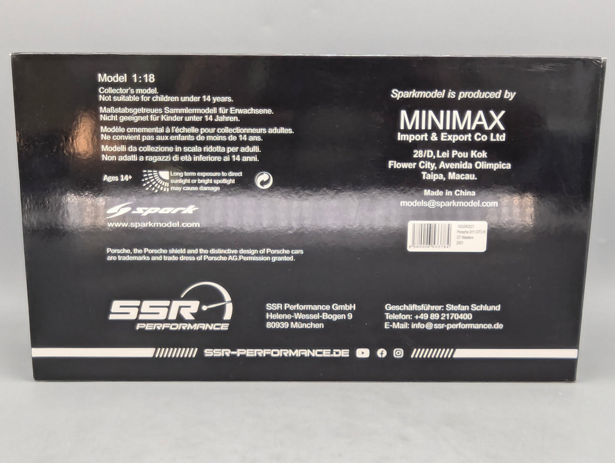 Modellautos 1:18 Spark Porsche 911 GT3 R Vize GT Masters 2021 #92 mit OVP