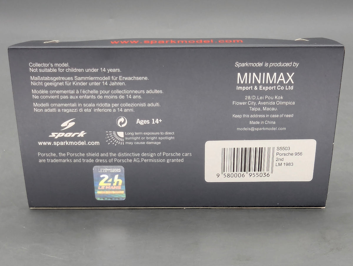 Modellautos 1:43 Spark S5503 Porsche 956 2nd24h Le Mans 1983 #1 Icks + Bell OVP