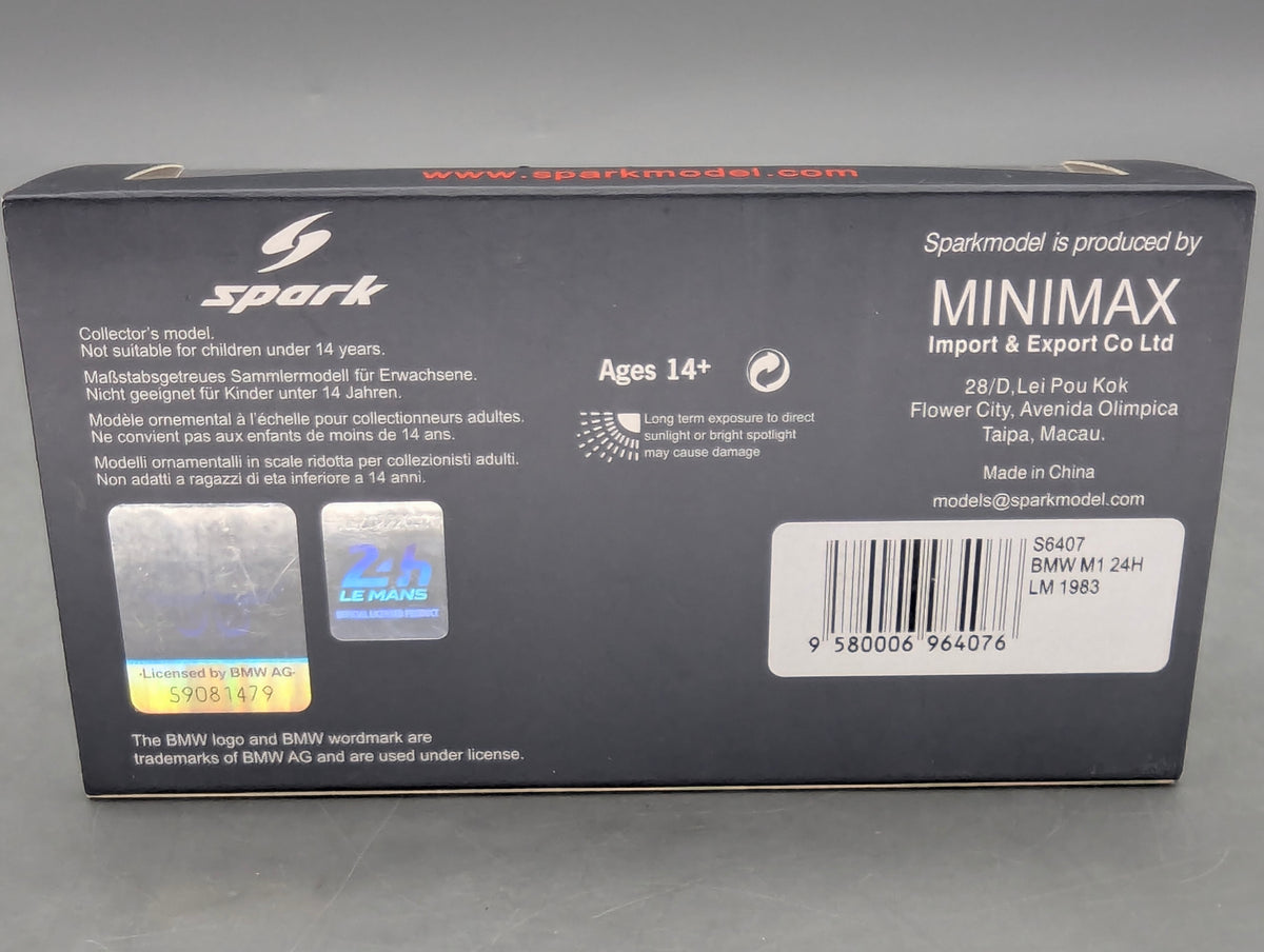 Modellautos 1:43 Spark S6407 BMW M1 24h Le Mans 1983 #90 L. von Bayern mit OVP