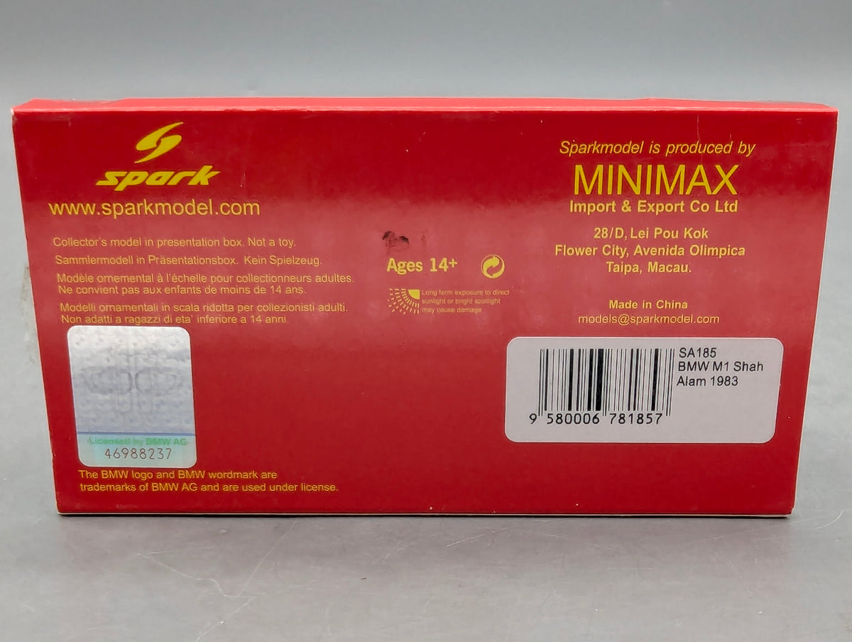 Modellautos 1:43 Spark SA185 BMW M1 Shah Alam 1983 #8 H. J. Stuck mit OVP