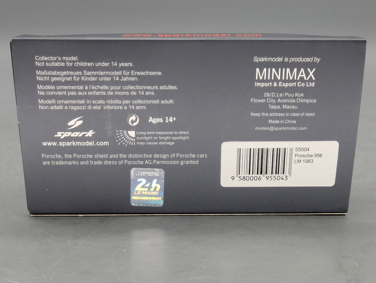 Modellautos 1:43 Spark S5504 Porsche 956 WINNER 24h Le Mans 1983 #3 OVP