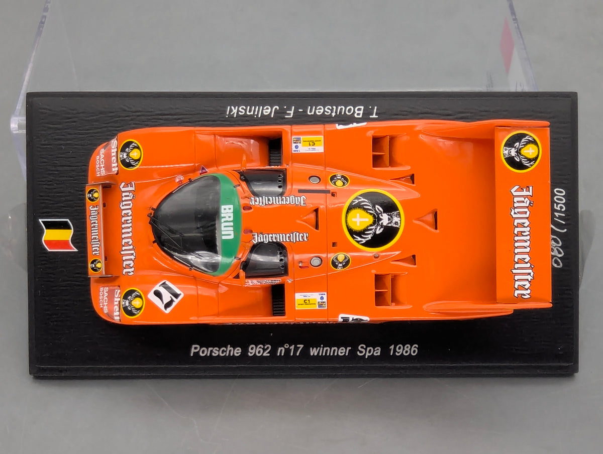 Modellautos 1:43 Spark SB007 Porsche 962 WINNER Spa 1986 #17 Jelinski Boutse OVP