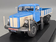 LKW Modell 1:50 NZG 584 Scania Vabis L60 Pritschen LKW Blau Weiß mit Vitrine