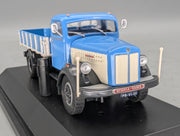 LKW Modell 1:50 NZG 584 Scania Vabis L60 Pritschen LKW Blau Weiß mit Vitrine