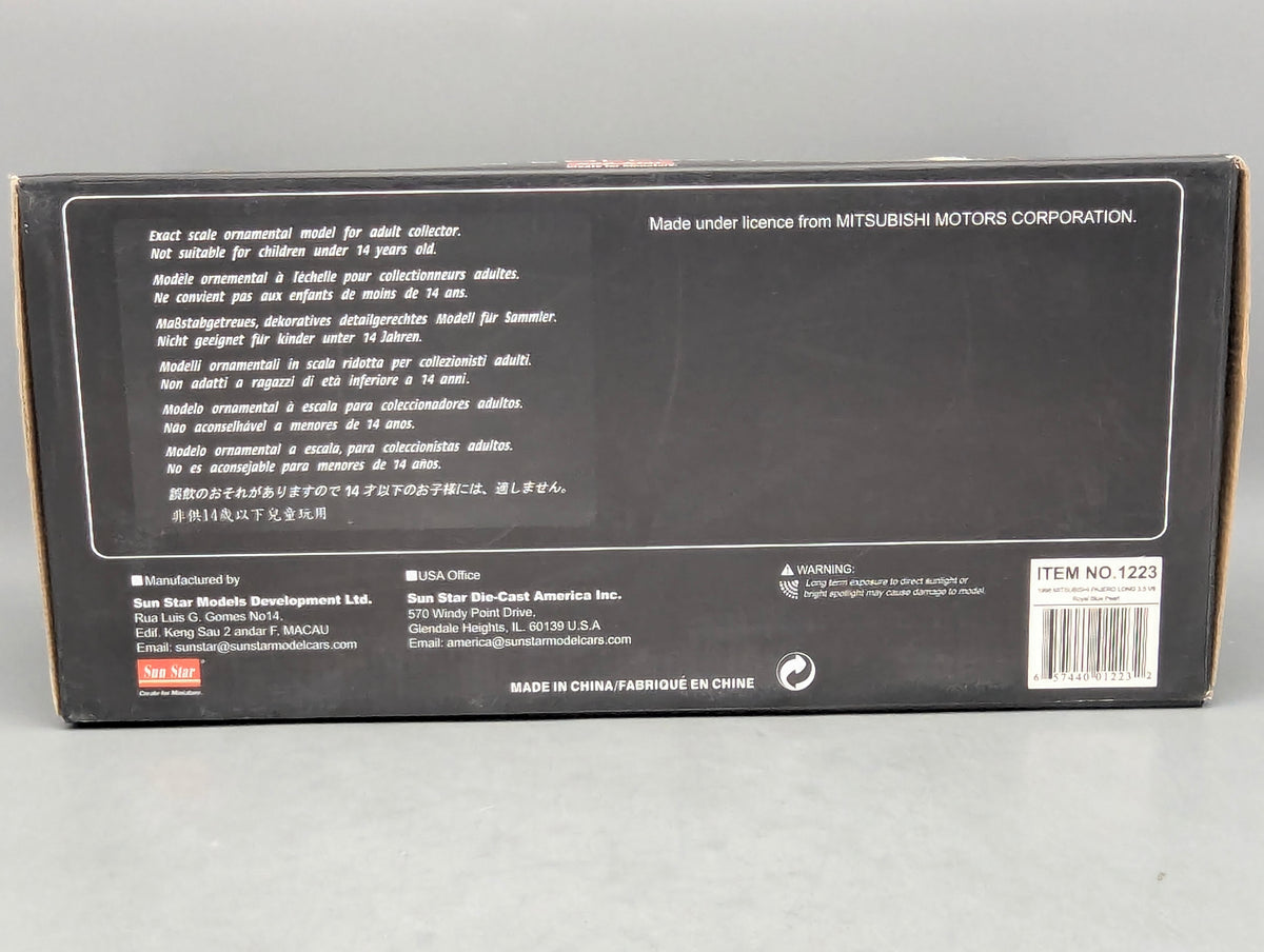 Modellautos 1:18 Sun Star Mitsubishi Pajero Long 3.5 V6 1998 Royal Blue mit OVP