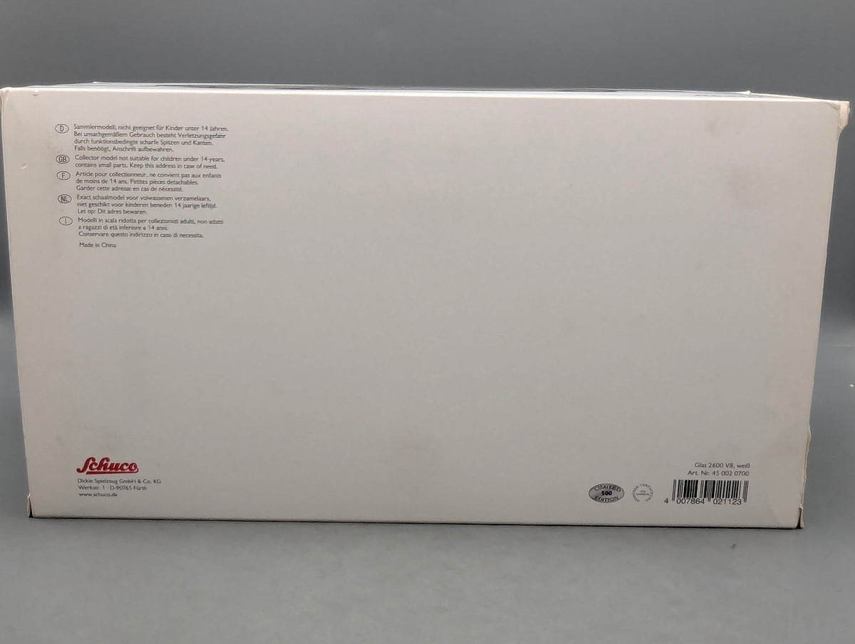 Modellautos 1:18 Schuco Glas 2600 V8 Weiß mit OVP