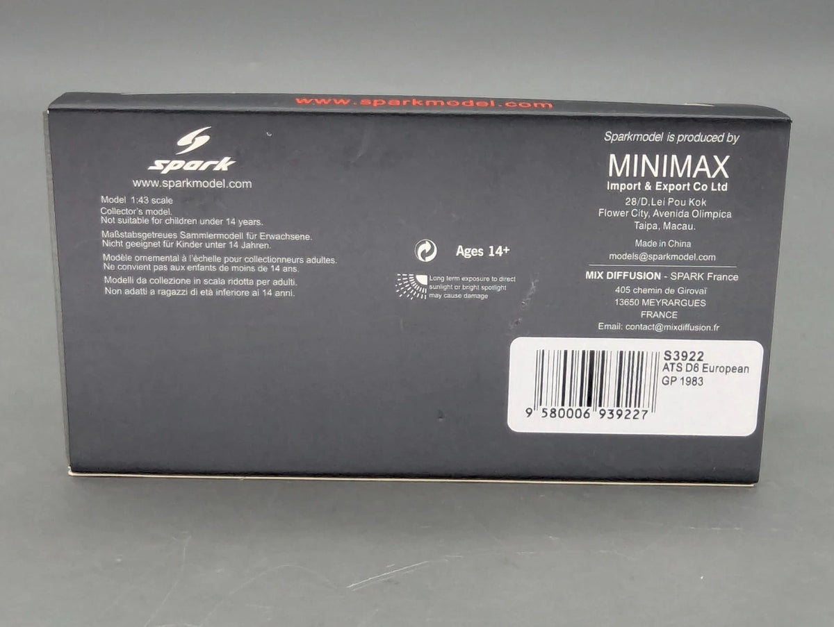 Modellautos 1:43 Spark S3922 ATS D6 European GP 1983 #9 M. Winkelhock OVP