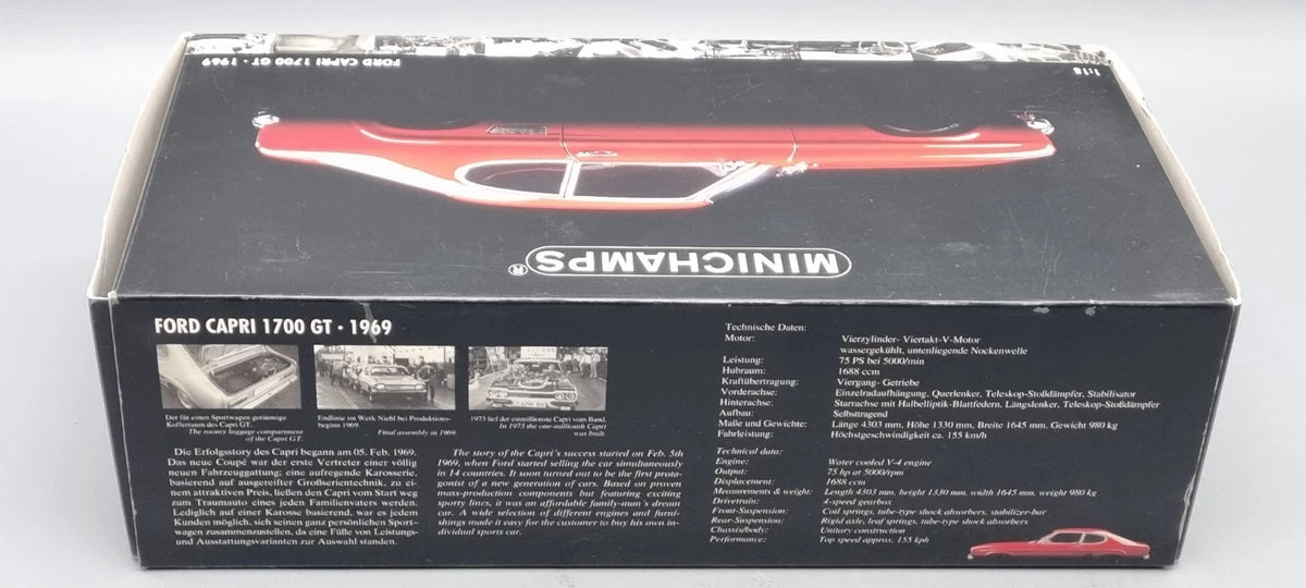 Modellautos 1:18 Minichamps 180 089001 Ford Capri 1700 GT 1969 rot OVP