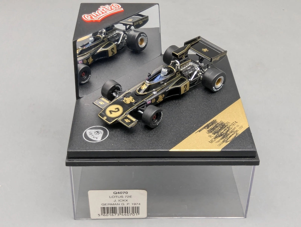 Modellautos 1:43 Quartzo Lotus 72E German GP 1974 #2 Jacky Ickx mit Vitrine