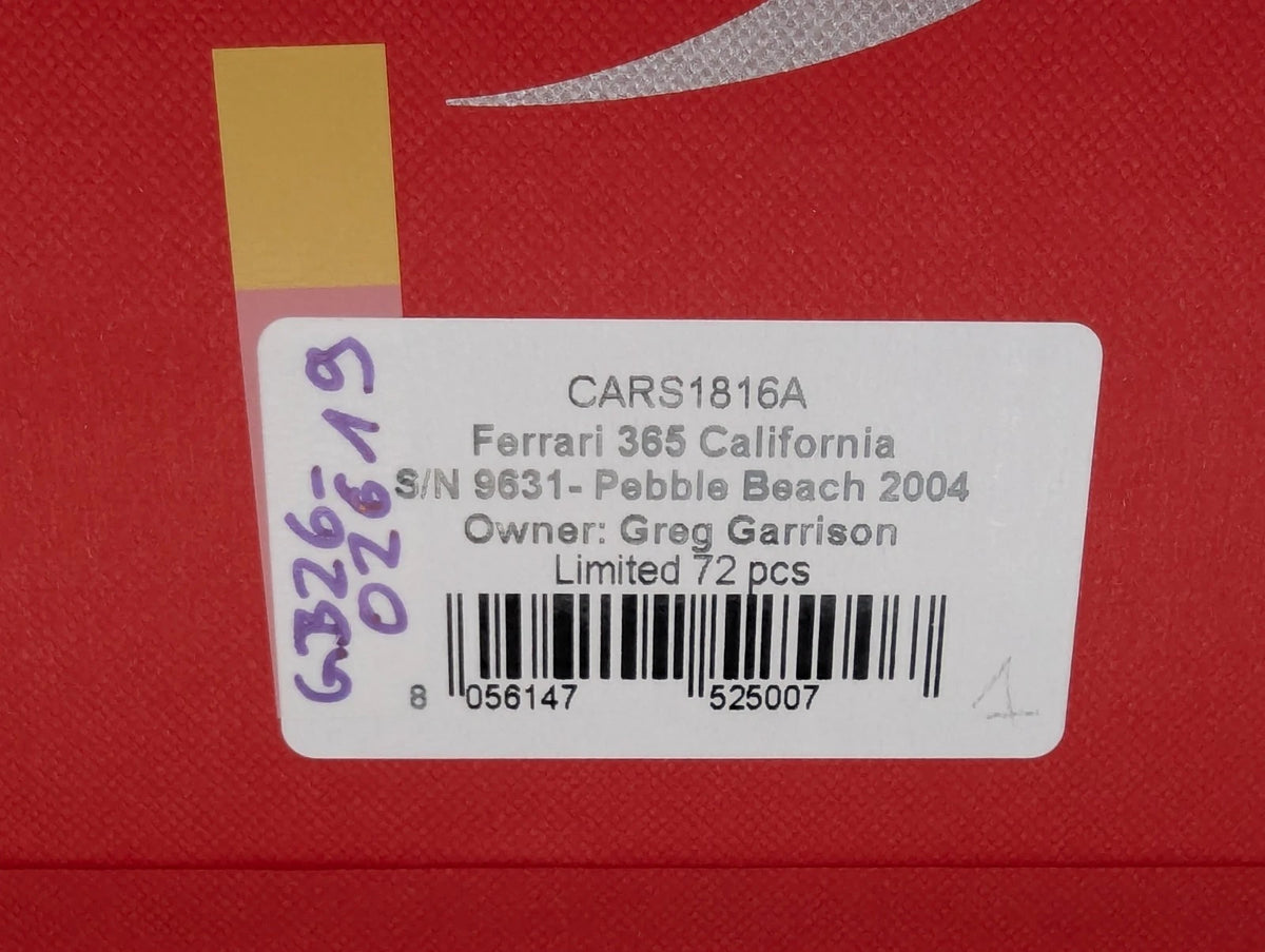 Modellautos 1:18 BBR Ferrari 365 California S/N 9631 G. Garrison Ltd 01/72 OVP
