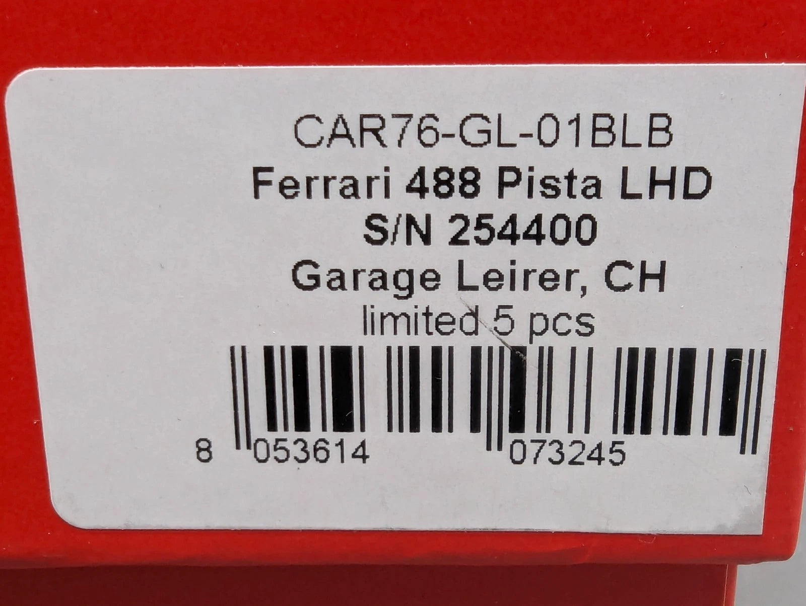 Modellautos 1:43 BBR Ferrari 488 Pista LHD Leirer CH Limited 1/5 Medium Base OVP