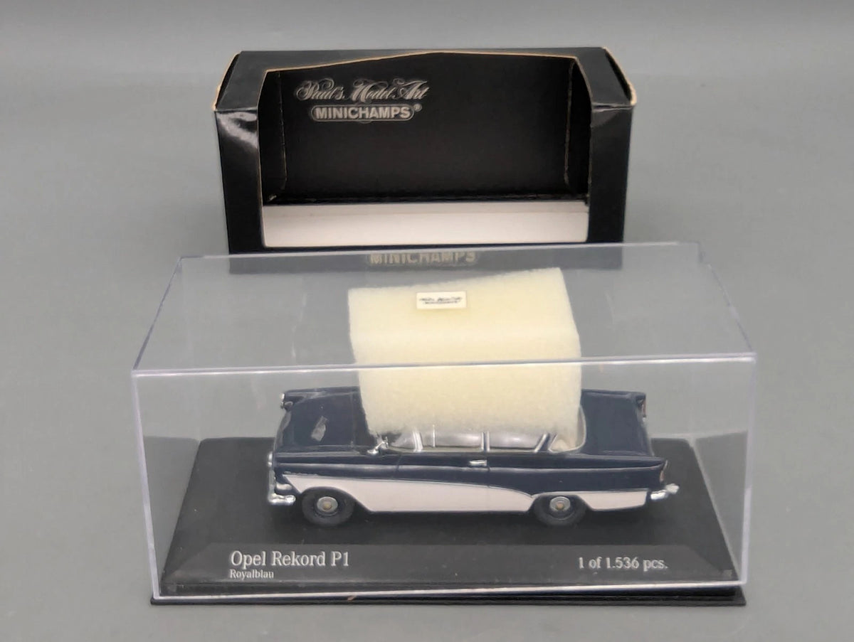 Modellautos 1:43 Minichamps Opel Rekord P1 1958 Royalblau Dark Blue Blau mit OVP