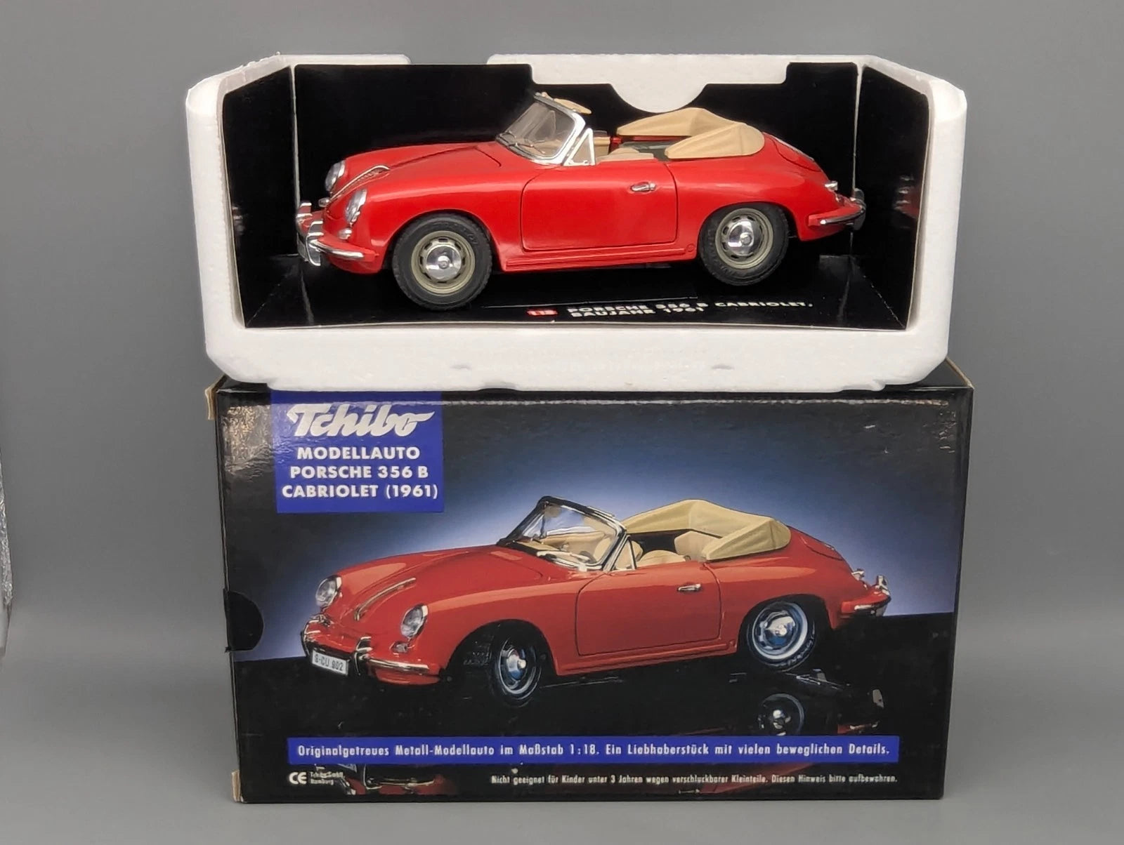 Modellautos 1:18 Bburago Tchibo Porsche 356 B Cabriolet 1961 Rot mit OVP
