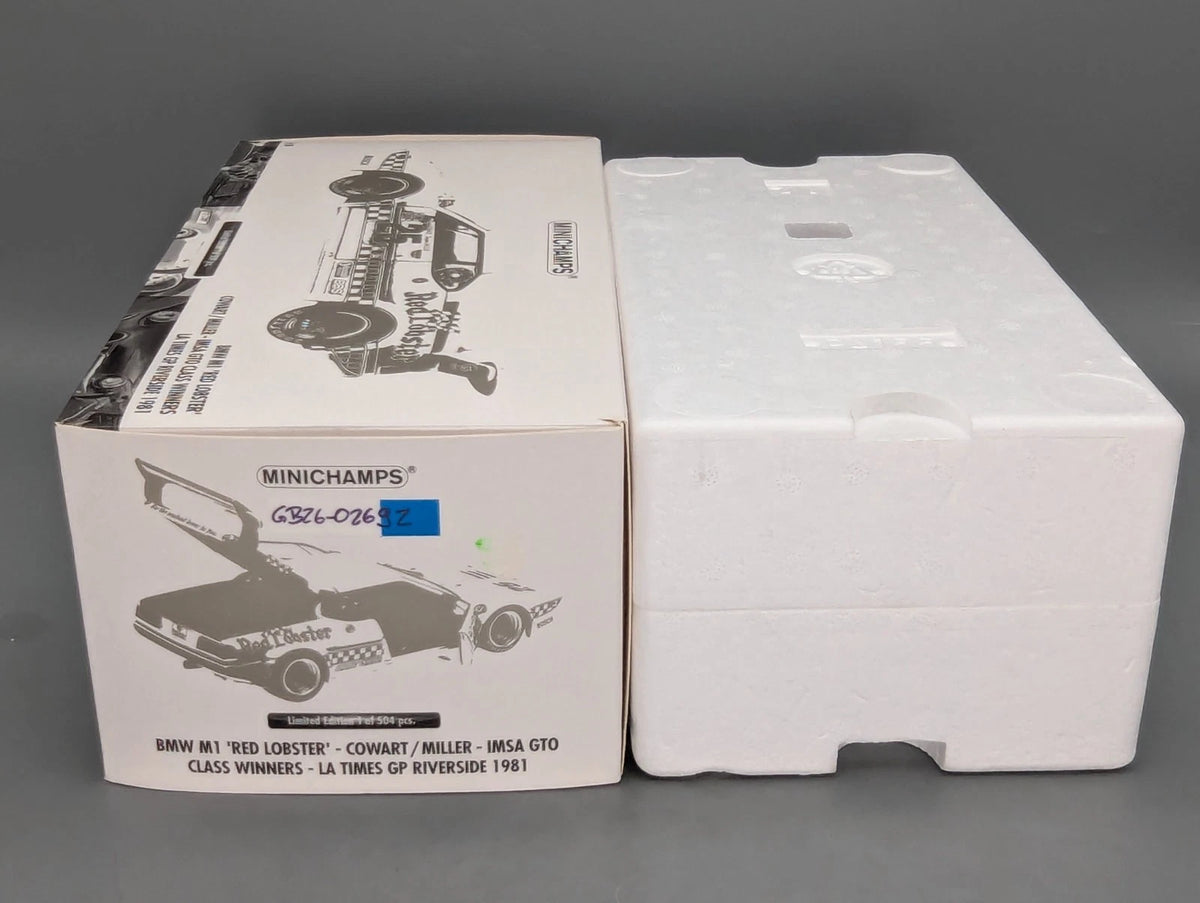 Modellautos 1:18 Minichamps BMW M1 Red Lobster WINNER Riverside 1981 #25 mit OVP