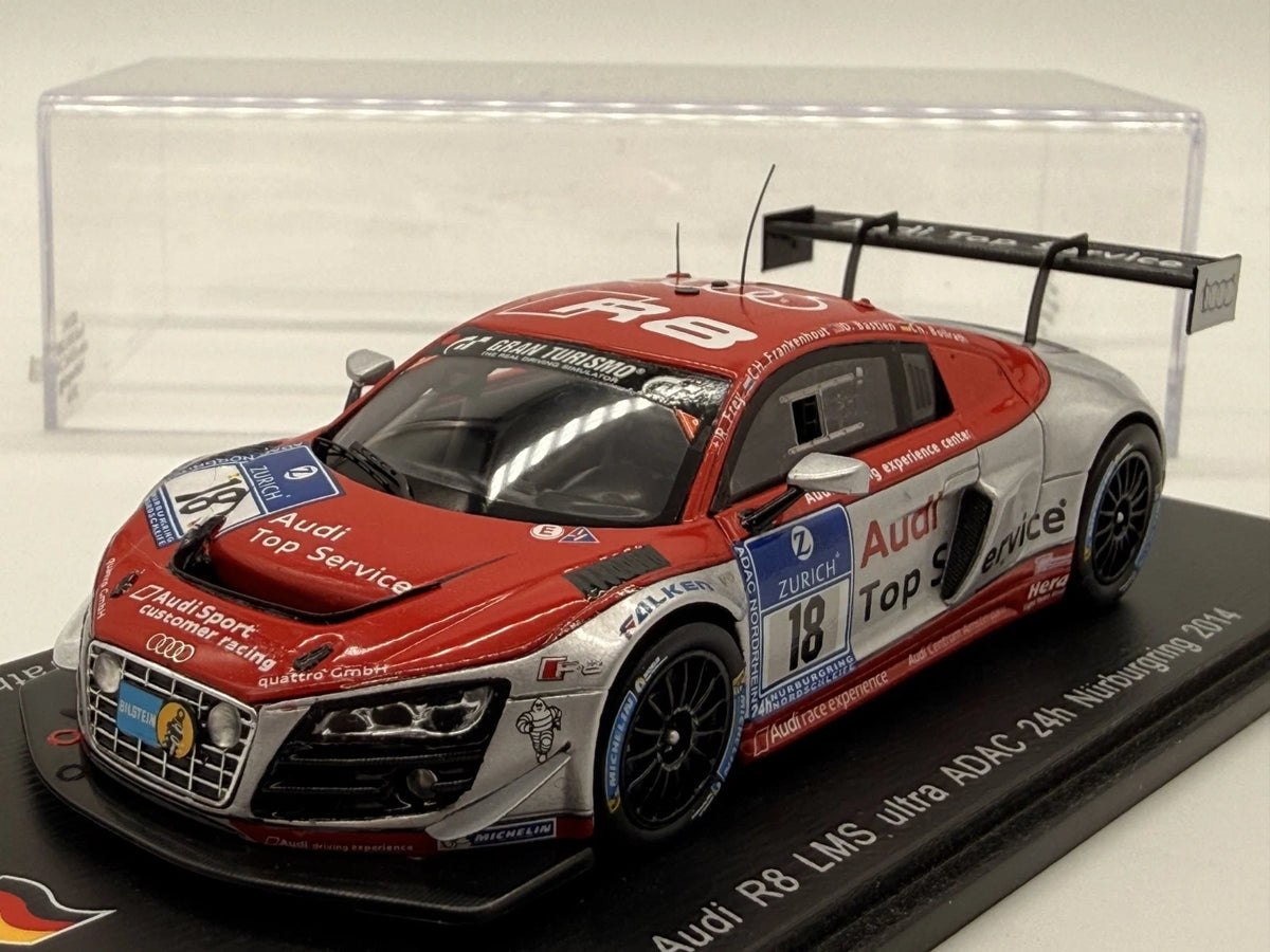 Modellautos 1:43 Spark Audi R8 LMS ultra 24h Nürburgring 2014 #18 in Vitrine