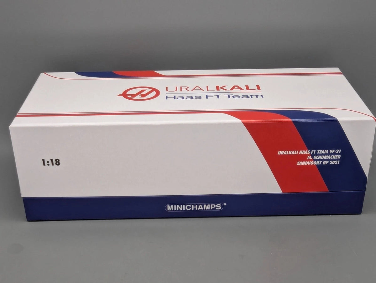 Modellautos 1:18 Minichamps Uralkali Haas VF-21 NL GP 2021 #47 M. Schumacher OVP