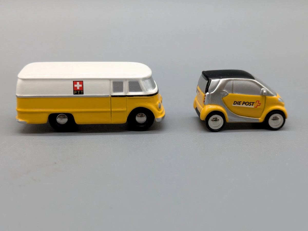 Modellautos 1:90 Schuco Piccolo Set "PTT" mit Mercedes-Benz L319 und Smart OVP