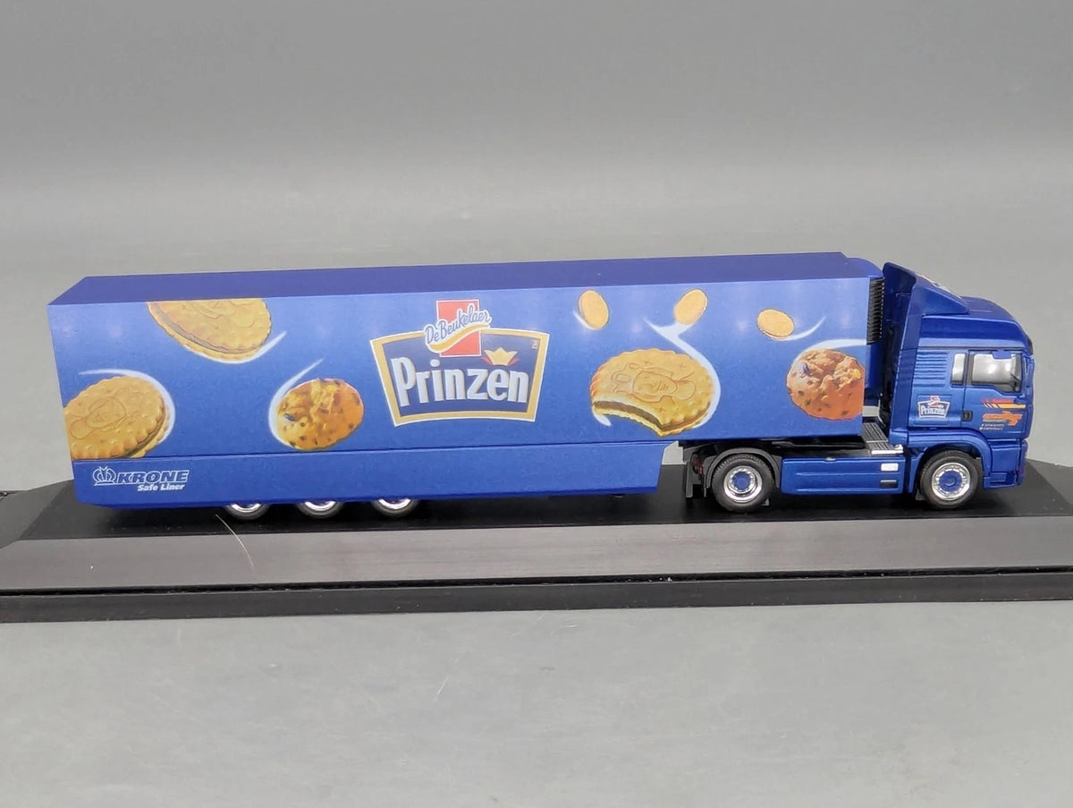 Lkw Modell 1:87 Herpa Extra Edition 6 MAN Krone De Beukelaer Prinzen mit Vitrine