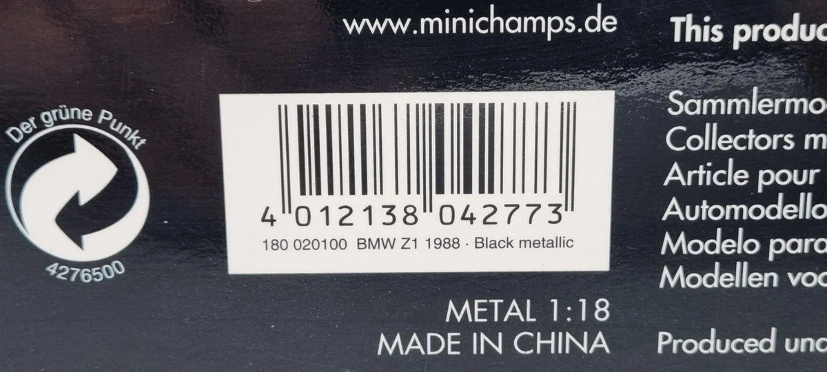 Modellautos 1:18 Minichamps 180 020100 BMW Z1 1988 black metallic OVP