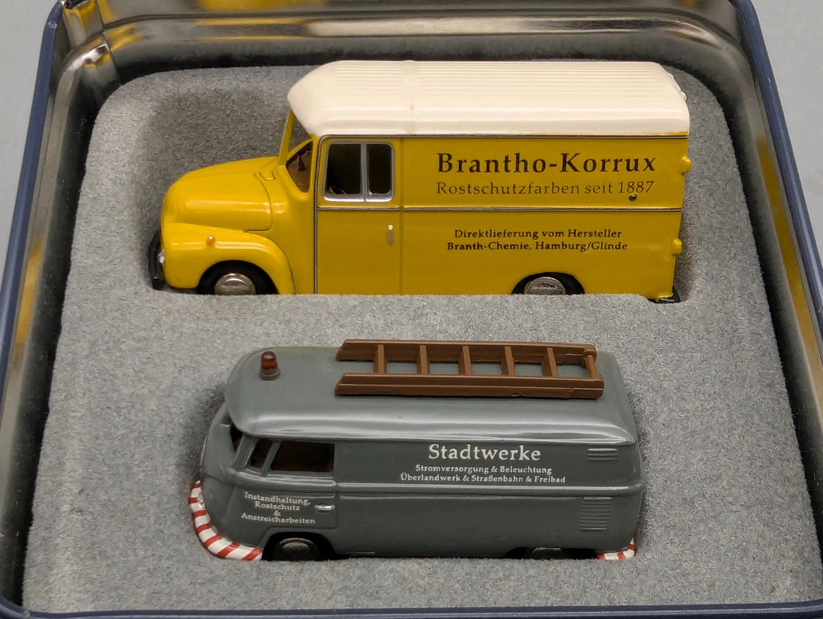Modellautos 1:87 BUB nicht Schuco Opel Blitz und VW 2-tlg Set in Dose OVP