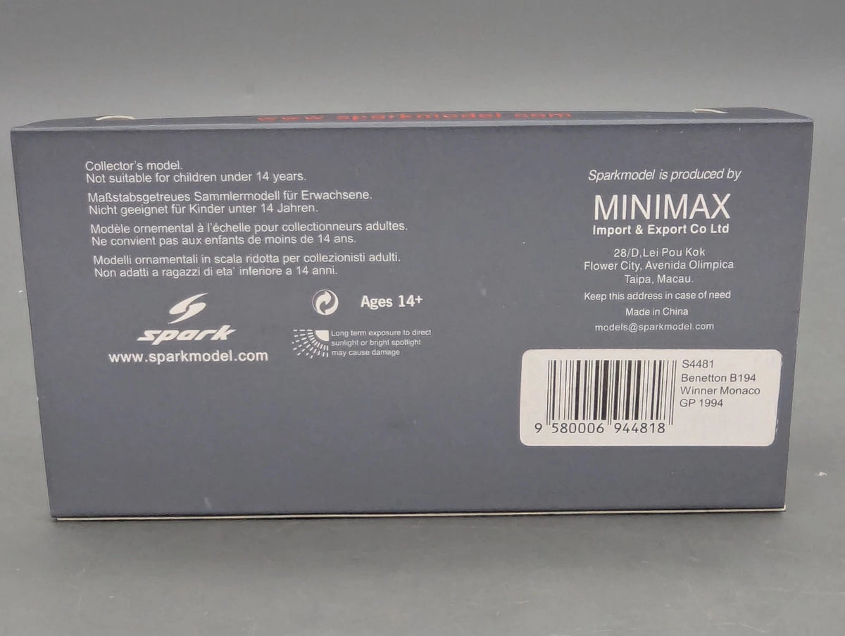 Modellautos 1:43 Spark S4481 Benetton B 194 WINNER Monaco 1994 #5 Schumacher OVP