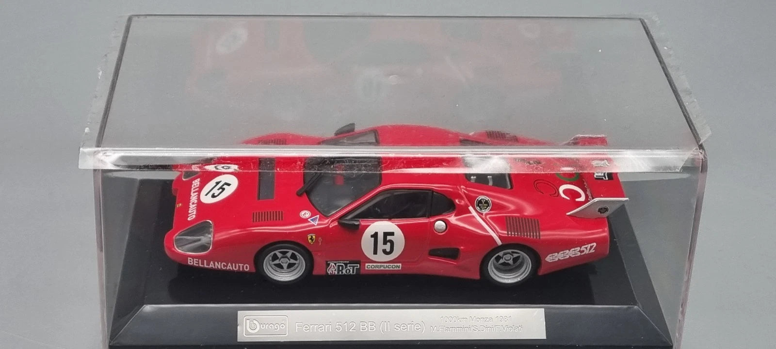 Modellautos 1:43 Bburago Racing Ferrari 512 BB 1000km Monza 1981 #15 OVP