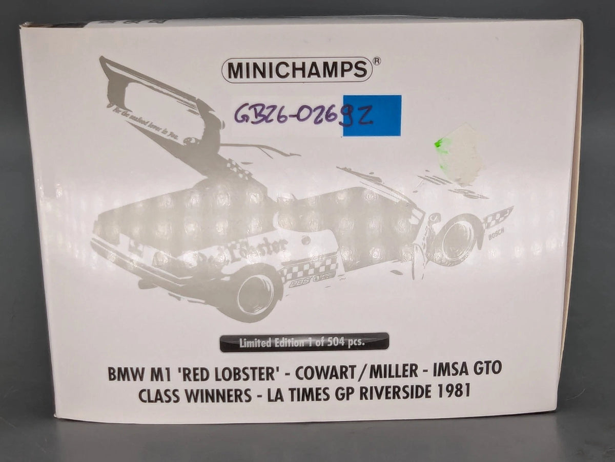 Modellautos 1:18 Minichamps BMW M1 Red Lobster WINNER Riverside 1981 #25 mit OVP