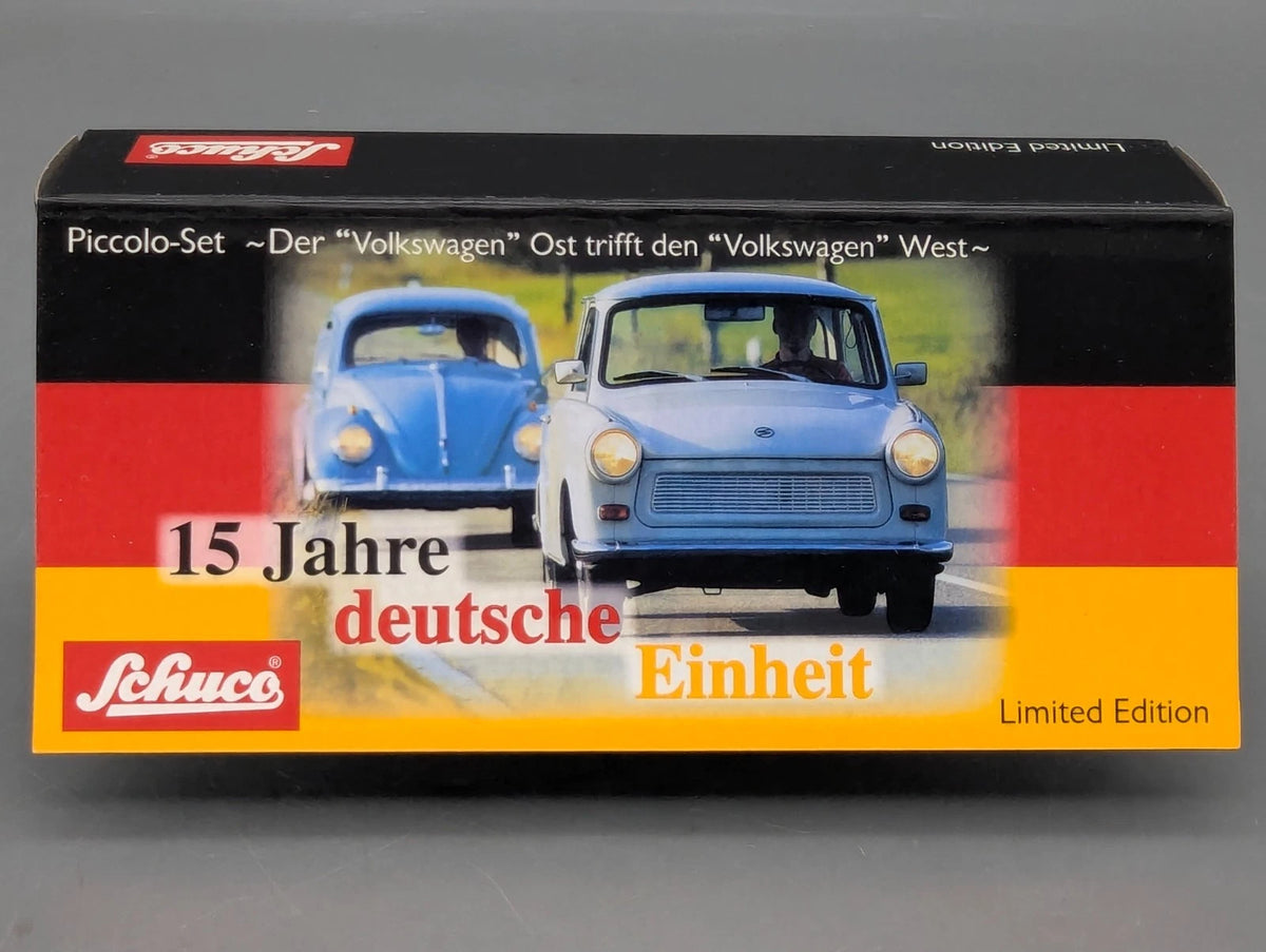 Modellautos 1:90 Schuco Piccolo Set 15 Jahre deutsche Einheit VW + Trabant OVP