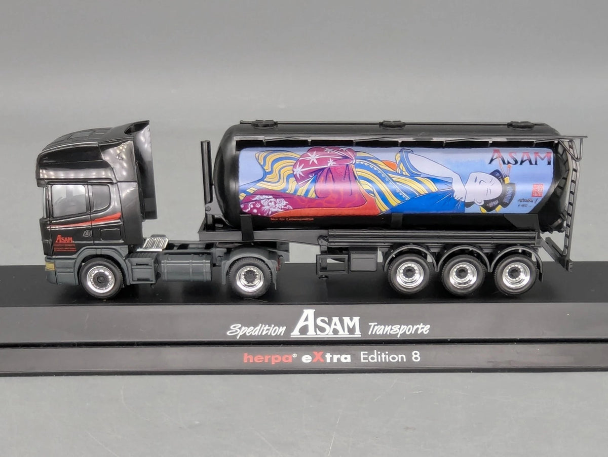 Lkw Modell 1:87 Herpa Edition 8 Scania Silo Sattelzug ASAM Transporte Vitrine
