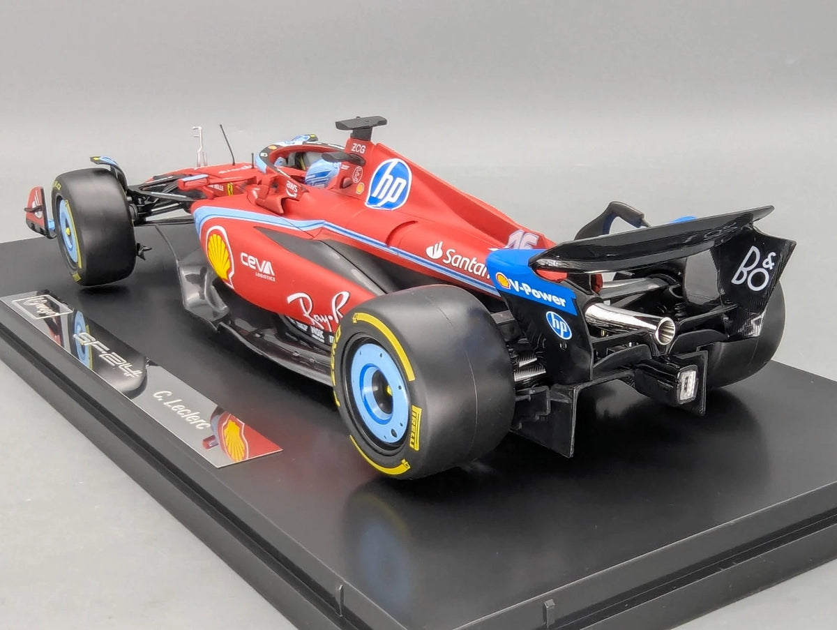 Modellautos 1:18 Bburago Ferrari SF24 Miami 2024 #16 C. Leclerc mit Vitrine OVP