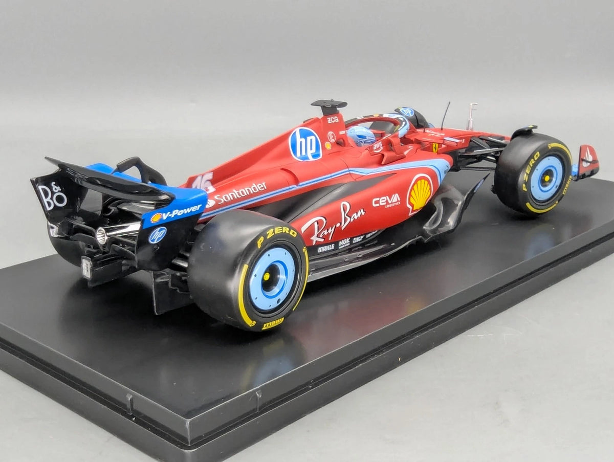 Modellautos 1:18 Bburago Ferrari SF24 Miami 2024 #16 C. Leclerc mit Vitrine OVP