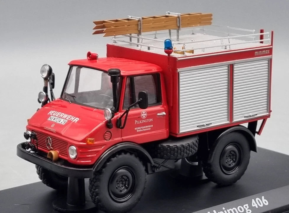 LKW Modelle 1:43 Schuco 03157 Mercedes-Benz Unimog 406 Feuerwehr Pilkington OVP