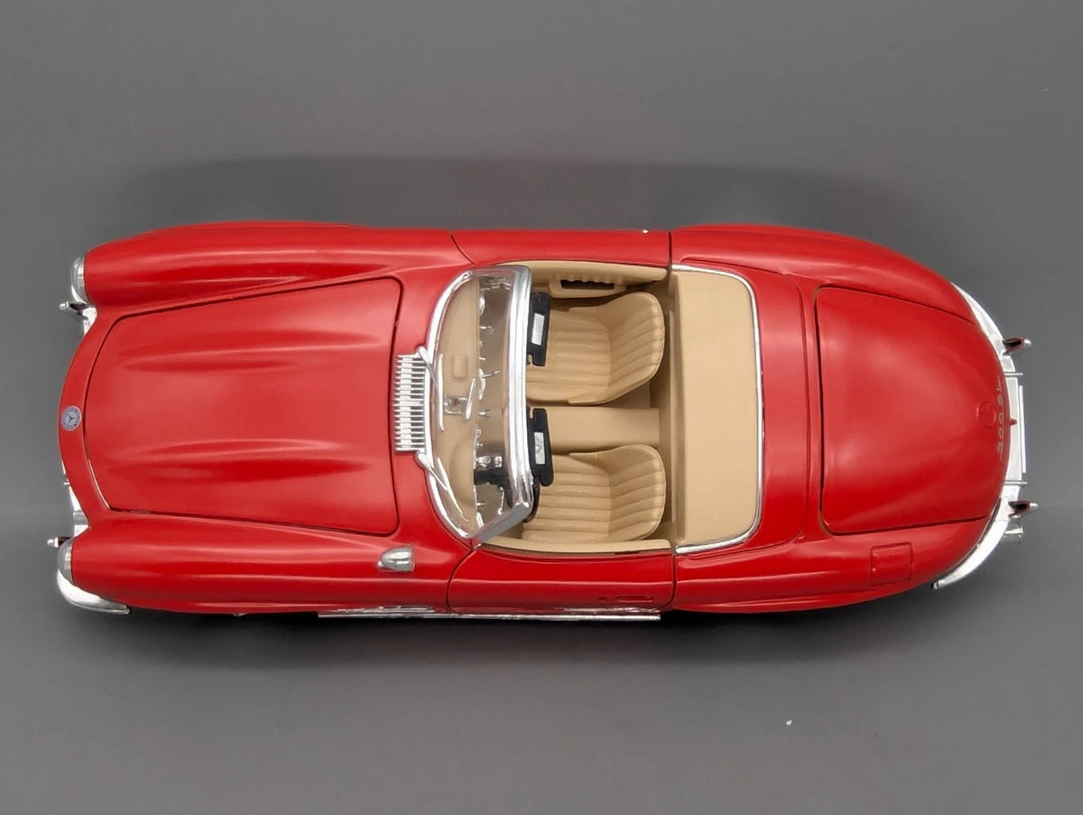 Modellautos 1:18 Bburago Mercedes Benz 300 SL Cabriolet Rot mit Vitrine