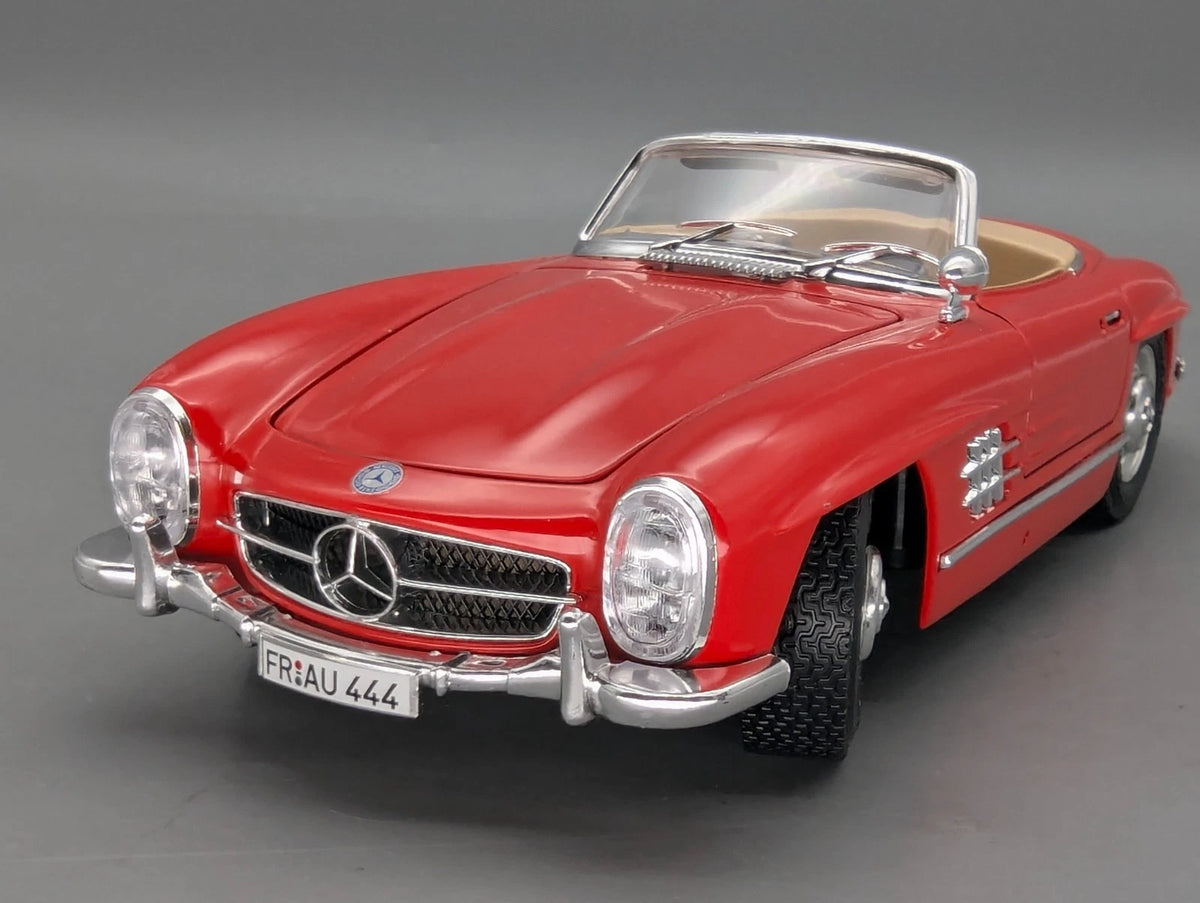 Modellautos 1:18 Bburago Mercedes Benz 300 SL Cabriolet Rot mit Vitrine
