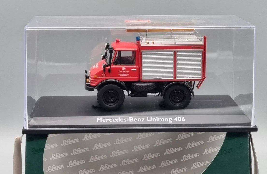 LKW Modelle 1:43 Schuco 03157 Mercedes-Benz Unimog 406 Feuerwehr Pilkington OVP