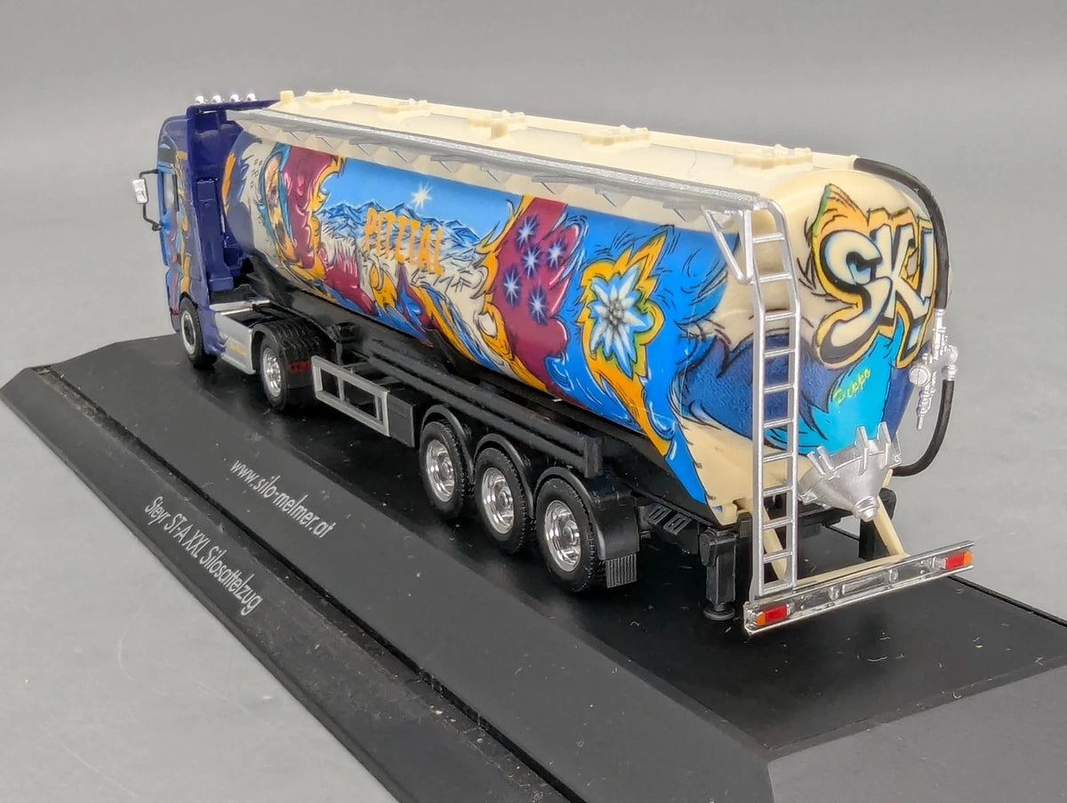 Lkw Modell 1:87 Herpa Steyr ST-A XXL Silosattelzug Silo-Melmer Pitztal Vitrine