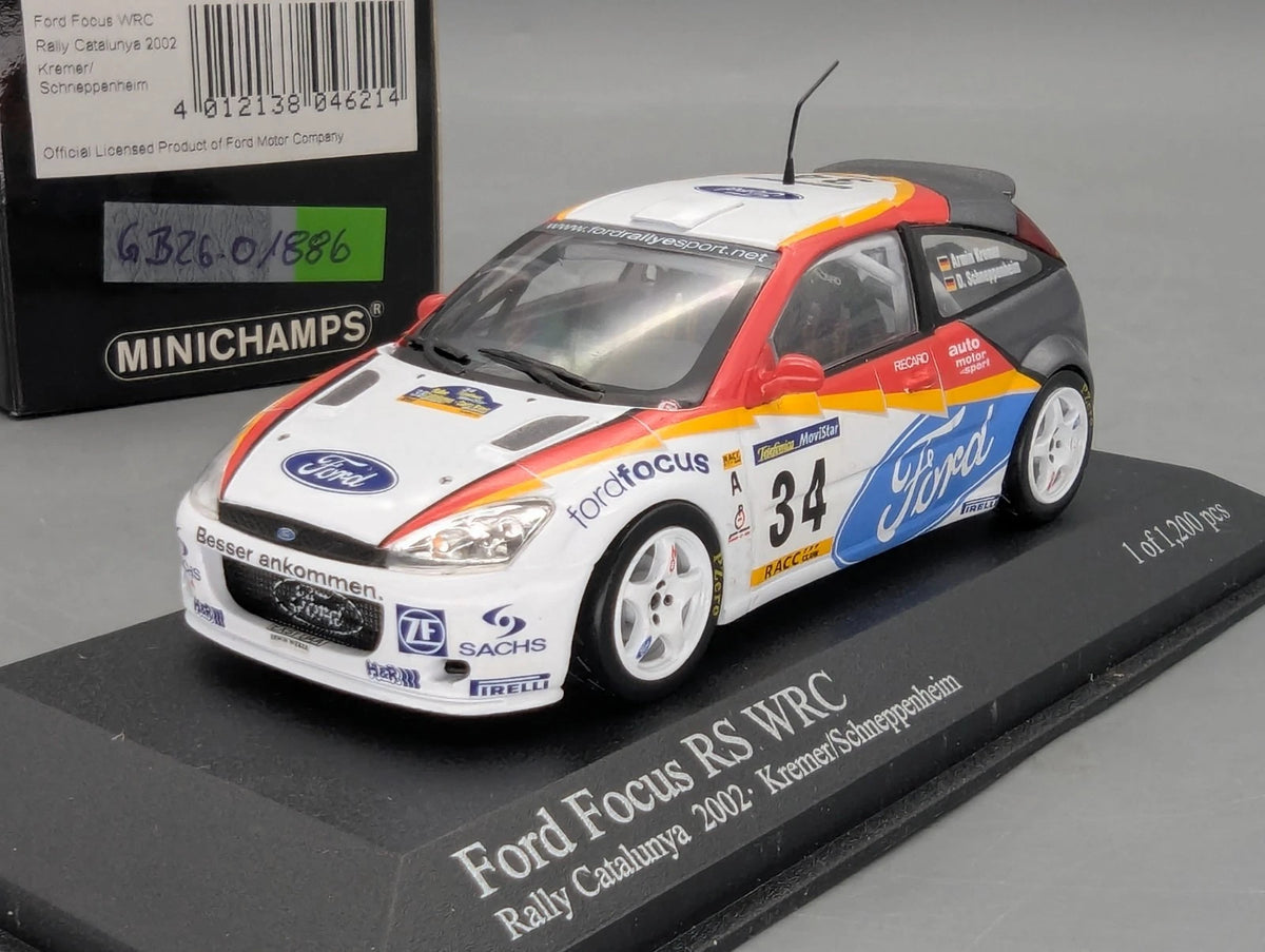Modellautos 1:43 Minichamps Ford Focus RS WRC Rally Catalunya 2002 #34 mit OVP