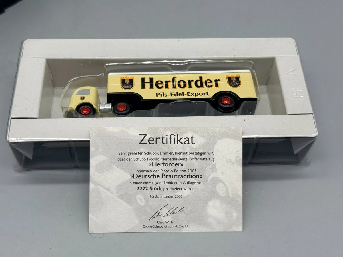 Modellautos 1:90 Schuco Piccolo 2er-Set LKW mit Anhänger Herforder in OVP