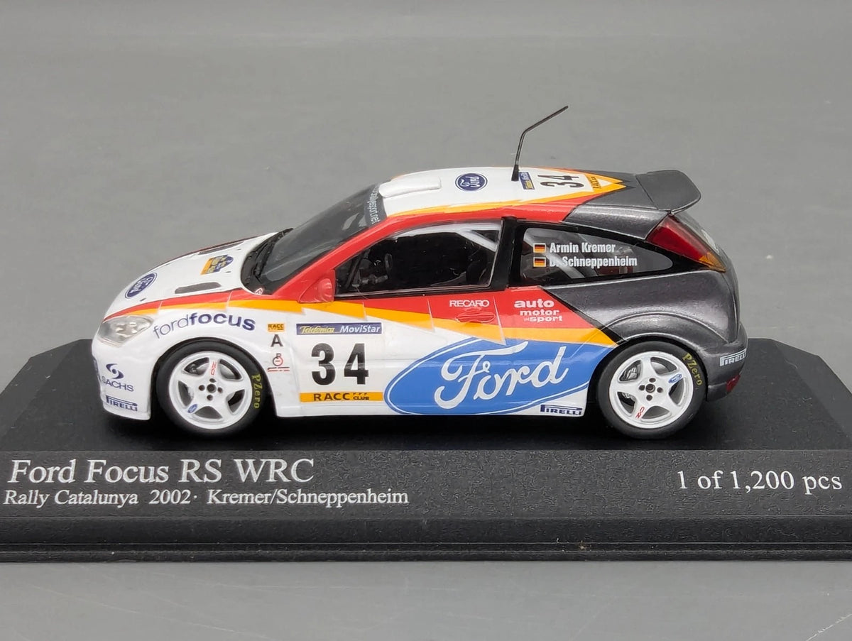 Modellautos 1:43 Minichamps Ford Focus RS WRC Rally Catalunya 2002 #34 mit OVP