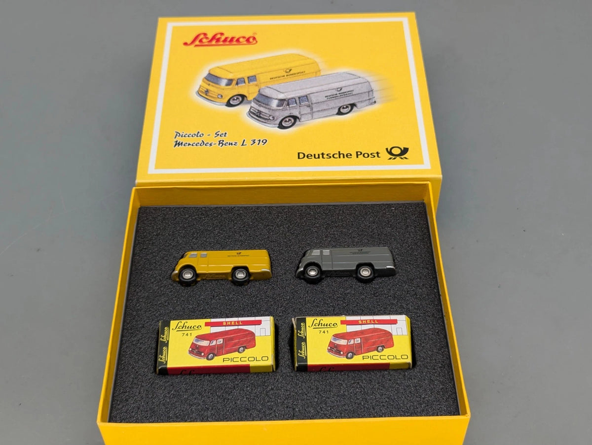 Modellautos 1:90 Schuco Piccolo-Set Dt. Post Mercedes Benz L 319 2-teilig OVP