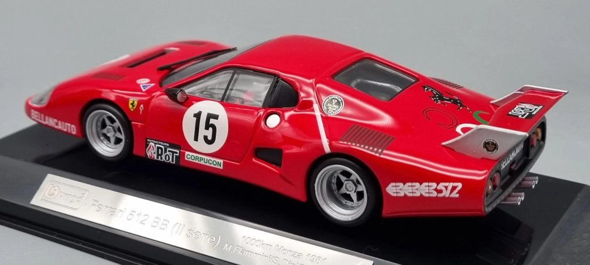 Modellautos 1:43 Bburago Racing Ferrari 512 BB 1000km Monza 1981 #15 OVP