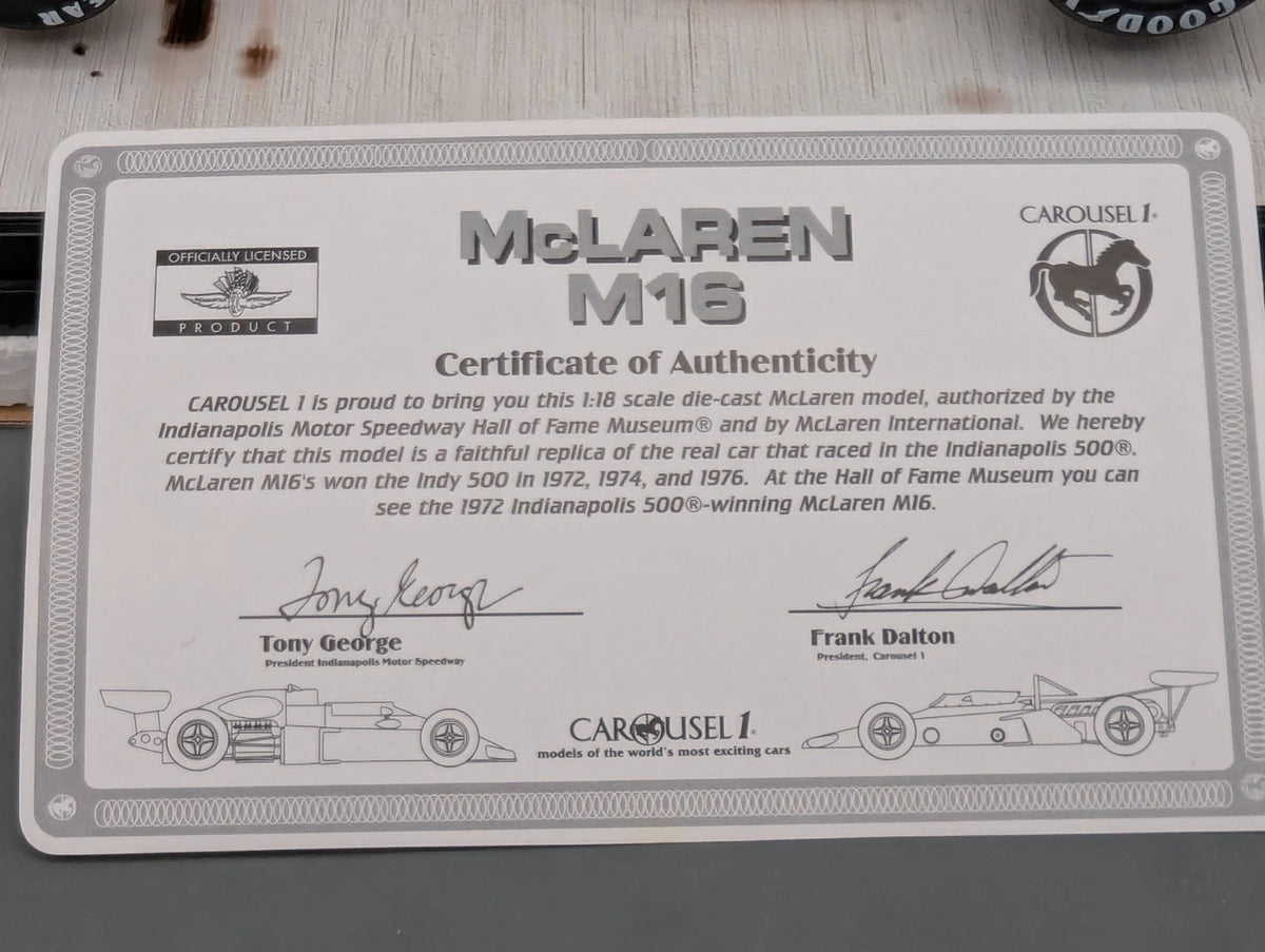 Modellautos 1:18 Carousel McLaren M16B Indianapolis 500 1972 #24 mit OVP