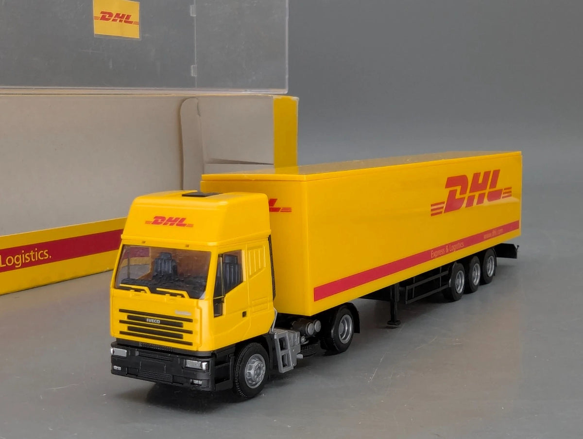 Lkw Modell 1:87 Rietze Iveco Eurostar Sattelzug DHL in Vitrine mit OVP