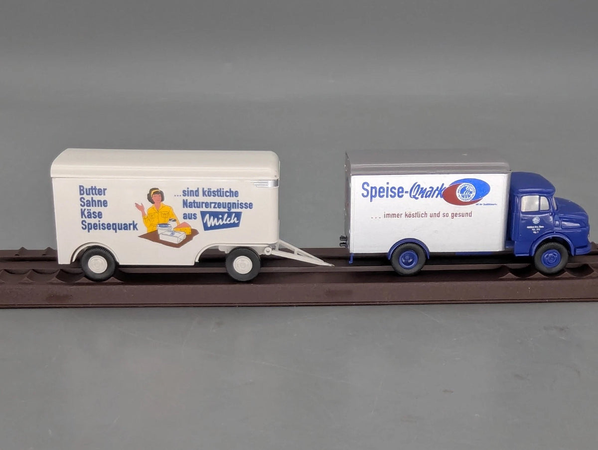 Lkw Modell H0 1:87 Brekina Mercedes Benz L 322 Koffer Lastwagen mit Anhänger OVP