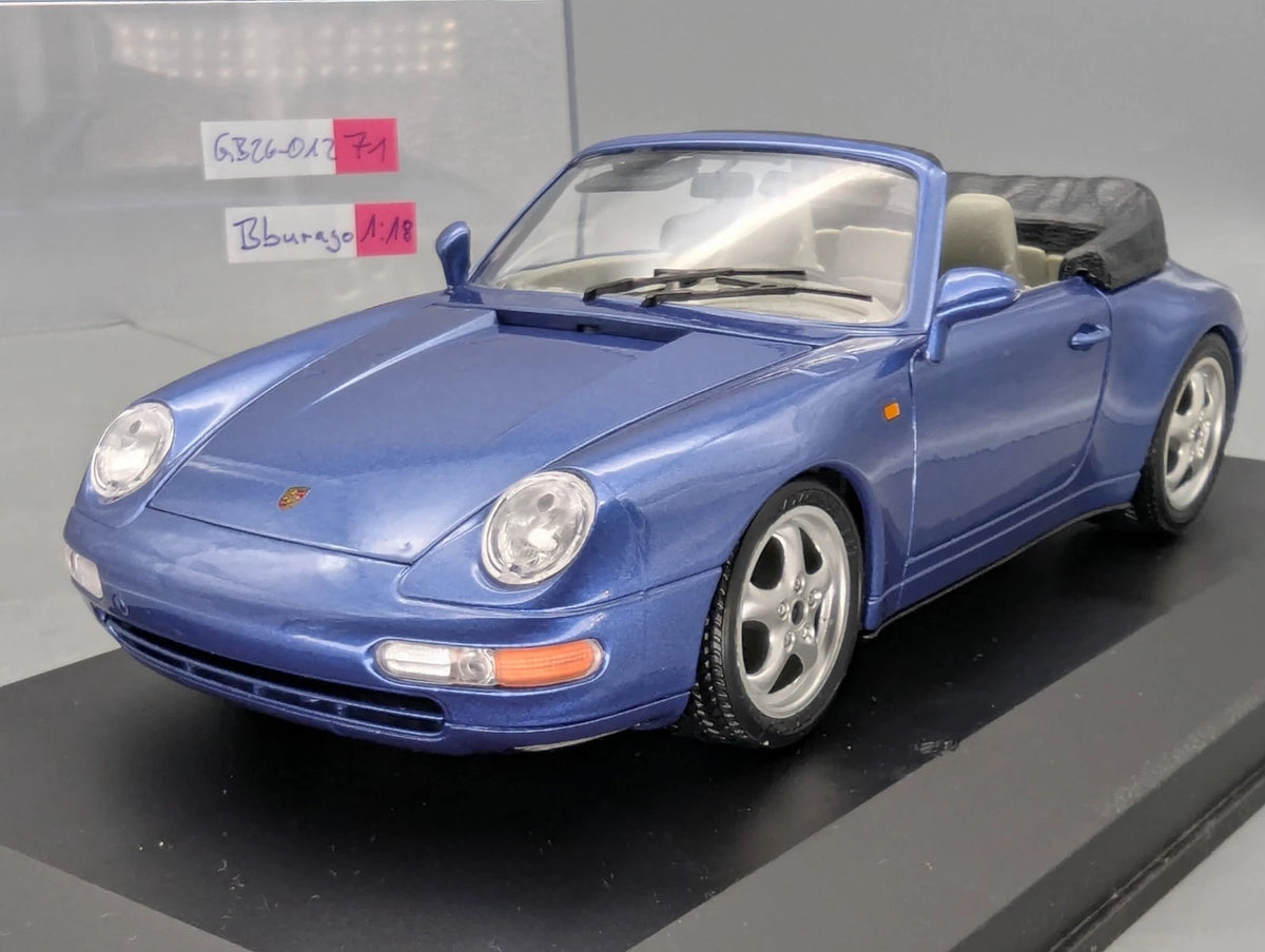 Modellautos 1:18 Bburago Porsche 911 Carrera Cabriolet 1993 Blau Met mit Vitrine