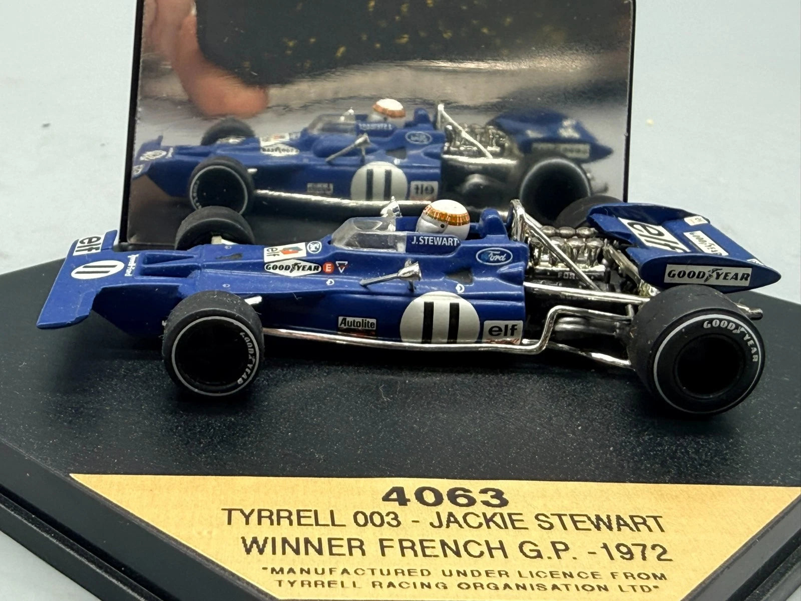Modellautos 1:43 Quartzo Tyrrell 003 Jackie Stewart Winner French GP 72 +Vitrine